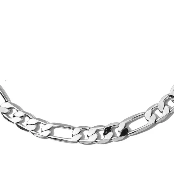 18K White Gold Plated Figaro Chain - 18" - Picture 2 of 2